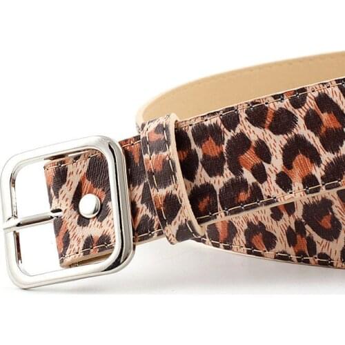 QPersonality Pu Leather Leopard Print Belt For Women Casual Wild Jeans Dress Decoration Belt Geometric Pin Buckle Wide Waistbelt