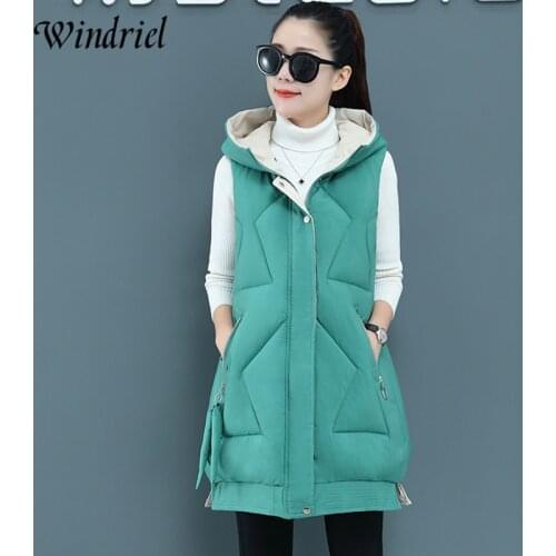 Winter Women Vest Casual Long Hooded Waistcoat Plus Size 3XL Zipper Pocket Thicken Warm Sleeveless Jacket Coat Female Windriel