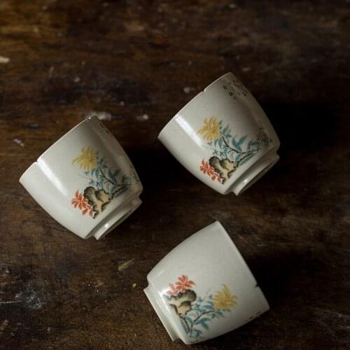 Plant ash antique small tea cup ceramic tea cup Kung fu tea set drinking tea master cup single tea cup NO.YZ47