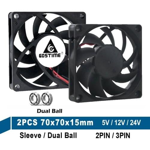 2PCS Gdstime DC 12V 24V 2Pin 3Pin 70mm x 15mm 7015 Ball Cooling Axial Fan 7cm 70*15mm Laptop CPU PC Brushless Case Cooler Fan