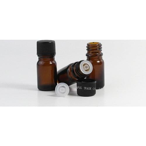 5pcs/lot 5ML Amber Glass Essential Oil Bottle Orifice Reducer cap Brwon Glass Vials