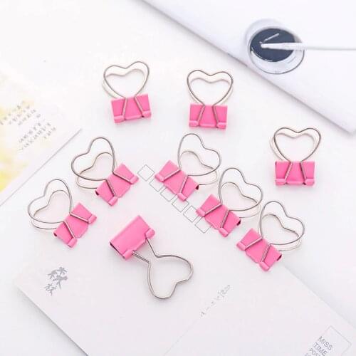 5 Pcs/lot Lovely Pink Heart Shape Clip Heart Hollow Out Metal Binder Clip Notes Letter Paper Clips Office Learning Supplies