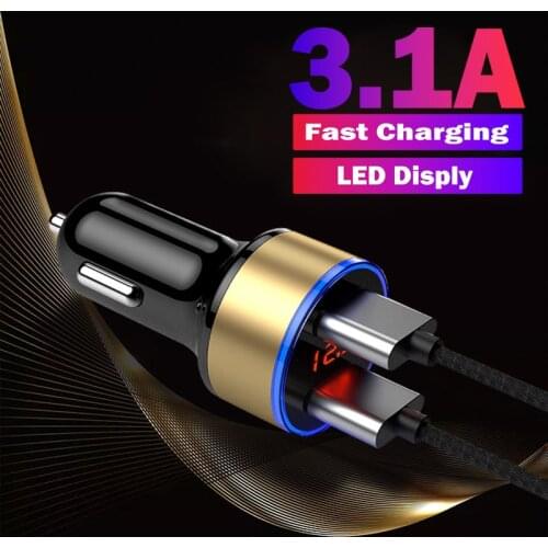 LED Display 3.1A USB Phone Charger Car Charger For Huawei Samsung Mobile Phone Adapter Car Charger For Xiaomi Redmi Note 10 Pro