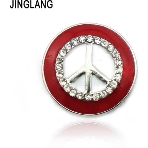 JINGLANG Wholesale Fashion 18mm Snap Buttons Fit Fashion Bracelets Round Rhinestone Red Peace Flower Carved 19mm AK0217