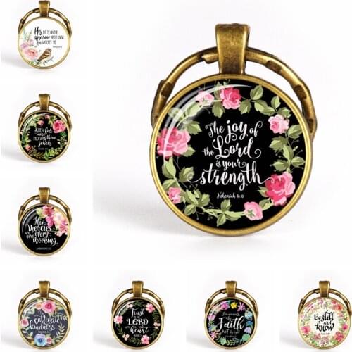 High Quality Glass Cabochon Pendant Metal Keychain Christian Faith Keyrings Inspirational Quote Faith Jewelry Gift for Men Women