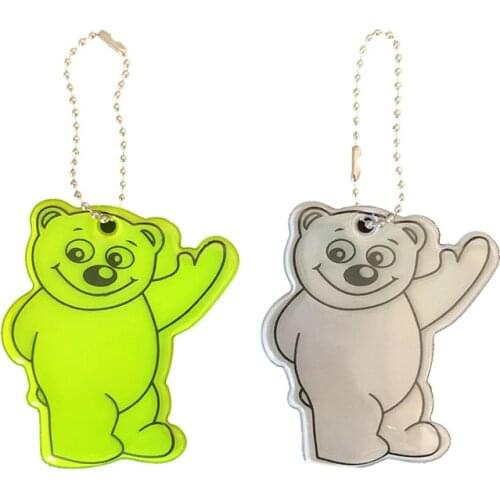 4Pcs Reflective Yellow Bear Keychain Traffic Safety Warning Schoolbag Pendant Night Outdoor Security Reflective Supplies