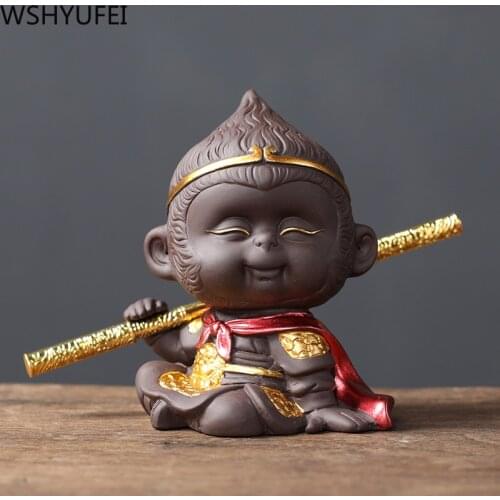 1PCS Handmade Purple Clay Monkey King Figurine Car Ornament Creative Tea Play tea Pets Boutique Tea Table decoration Crafts