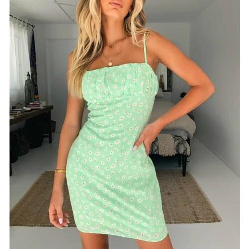 Hirigin Sexy Women Little Flowers Printing Vestidos Suspender Casual Beach Mini Dress Ruched Sling Straps Backless Bodycon Dress