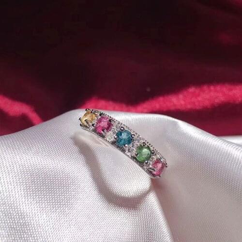 Genuine natural tourmaline crystal womens ring 925 sterling silver gemstone ring luxury womens high jewelry gift