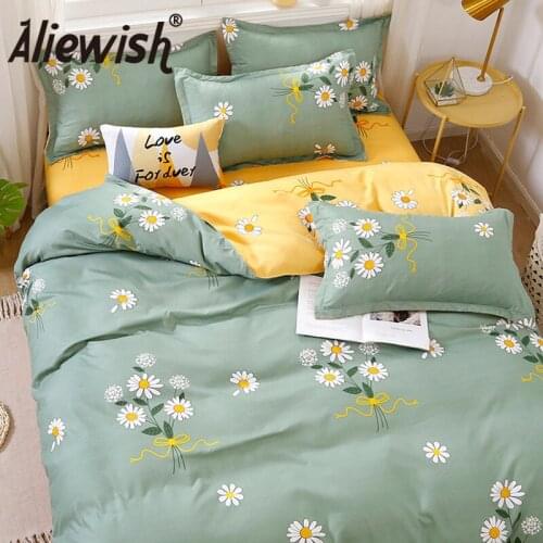 Nordic Printed Floral Duvet Cover Set With Pillowcase Flat Bed Linen Sheet Bedding Sets Single Double Queen King Quilt Covers