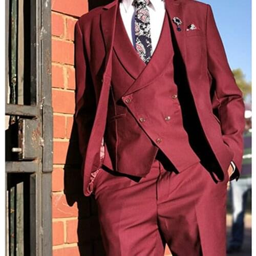 New Tailor Made Luxury And Noble High Quality Claret Suits Men For Wedding Bridegroom Best Man Suit Slim Fit Business Party Sets