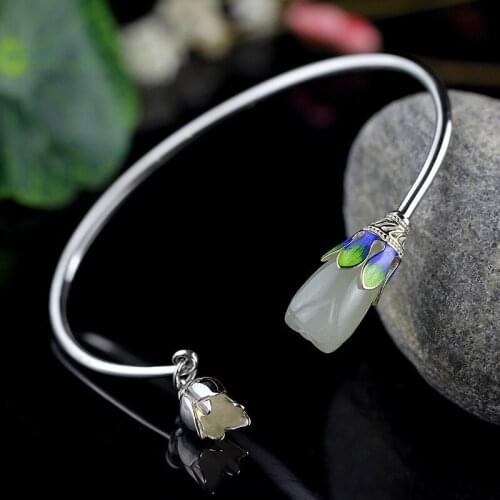 L&P Original Design 100% 990 Sterling Silver bangles Naturan Stone Magnolia Bangle Jewelry Fine Wedding Gifts Top Quality