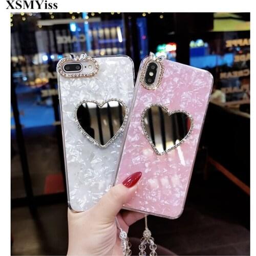 XSMYiss Fashion Conch Dream Shell Phone Case For iphone 12 11 XS MAX XR 6 7 8 PLUS Bling Diamond Love Heart Mirror Cover Cases
