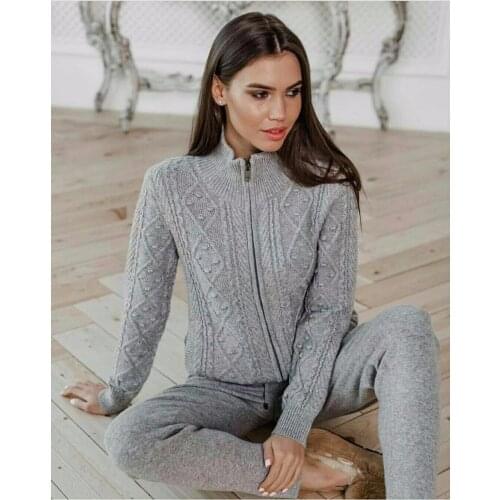 Fashion brand Winter Woolen and Cashmere Knitted warm Suit Twist knit Sweater + Mink Cashmere Trousers Leisure Two-piece wj1560