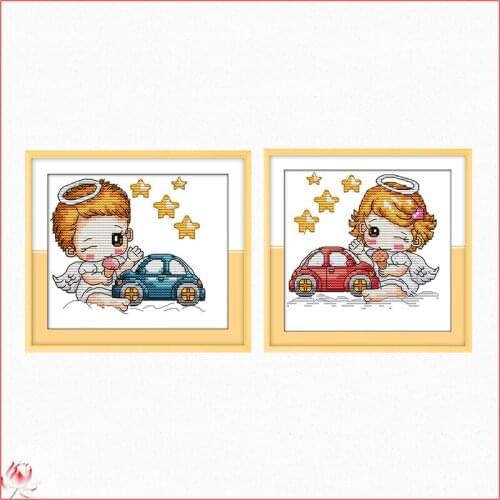 Car Baby Angel Pattern Cross Stitch Kit DIY Cartoon Embroidery Set 14CT 11CT Needlework Sewing Kit Home Decoration Paintings