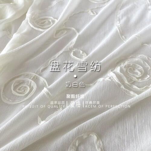 New plate Chiffon soft cream white pendant semi transparent three dimensional embroidery spring summer skirt fabric