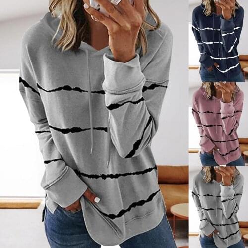 New 2021 Tops Casual Long Sleeve Pullover Stripe Print Women Oversized Hoodie Sweatshirt for Shopping
