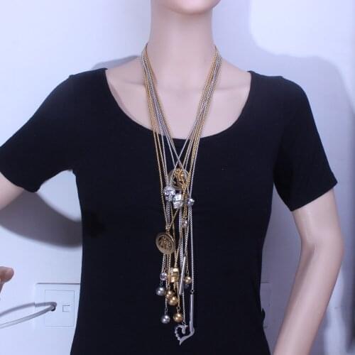 Wholesale Fashion Stainless Steel Jewelry High Quality Long Sweater Chain Necklace Ball Pendant For Girl Woman & Man NE111001