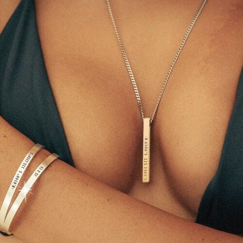 Customized Engraved Lettering Bullion Name Necklace Bracelet Jewellery Set Stainless Steel Pendant Chain18K Gold Rose DIY Gifts