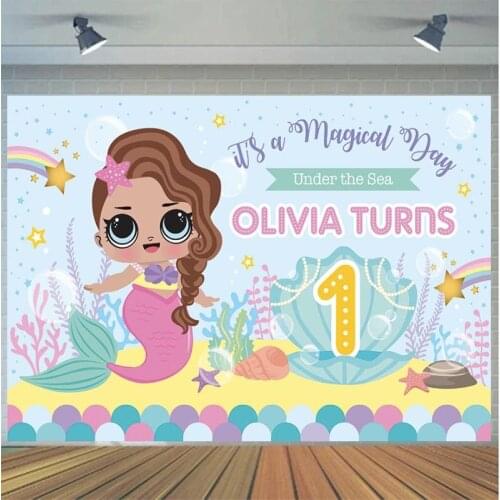 Customize Cartoon Mermaid Princess Photography Background Live Backdrop Baby Birthday Party Decoration Tapestry Photo Studio