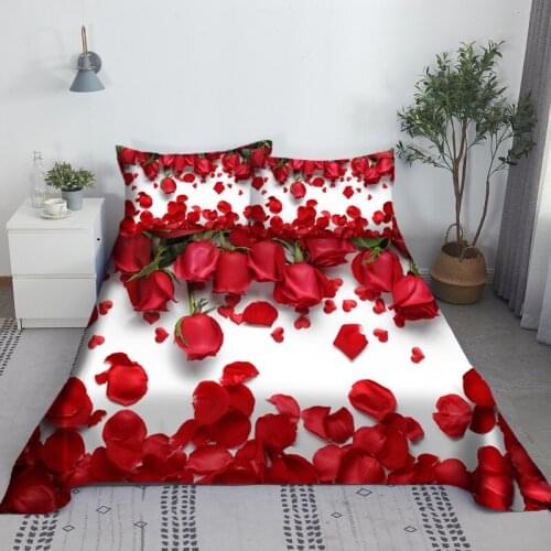 Custom Flower Red Rose Print Bed Flat Sheet With Pillowcase Soft Polyester Bedding For Kids Adults Home Use 0.9/1.2/1.5/1.8/2.0m
