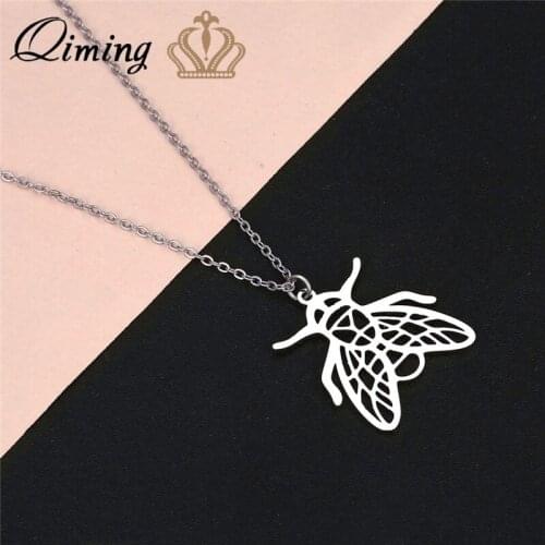 QIMING Silver Origami Insect Fly Necklaces For Women Geometric Unique Gold Chains Fashion Necklaces 2020 Gift
