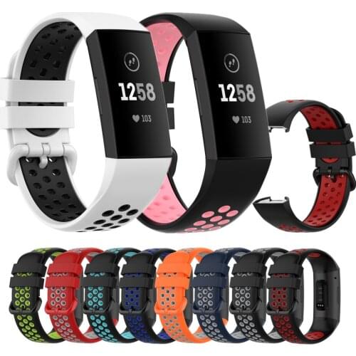 Sports Strap for Fitbit Charge 4 Band Replacement Bracelet Wrist Belt Dual Color Soft Silicone Watchband for Fitbit Charge4 3 SE