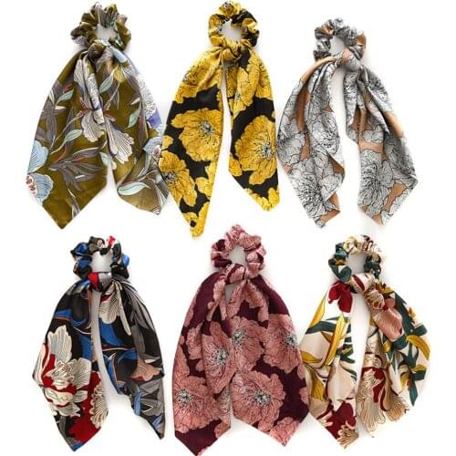 2019 Summer Hair Scarf Fashion Bow knot Ponytail Holder Hair Scrunchies For Women Big Flower Headbands Elastic Hair Accessories