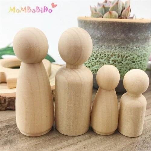 Samll Family 4Pcs Unfinished Wooden Peg Dolls People Peg Dolls Kids DIY Waldorf Toy Blocks Educational Toy for Children Gifts