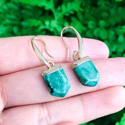 SAY HELLO Natural Stone Purely Handmade Cut Surface Turquoises Water-drop Pendant Dangle Earrings for Women Trendy Jewelry Gift