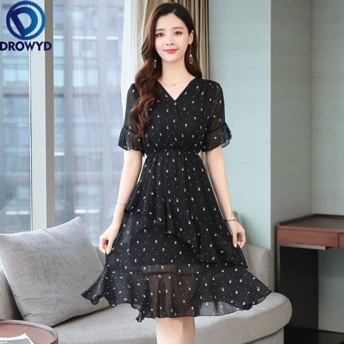 Plus Size Summer Sexy V-Neck Chiffon Midi Vestidos 2021 Elegant Korean Women Party Chic Sundress Black Casual Boho Beach Dress