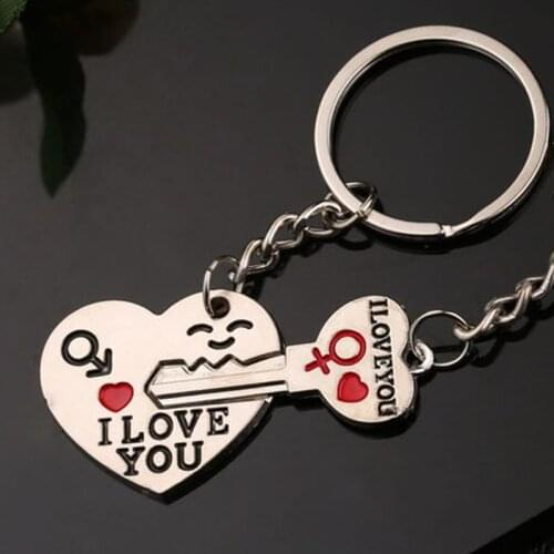 1Set Valentines Day Gifts Couple I LOVE YOU Letter Key Chain Heart Key Ring Silvery Lovers Love Key Chain Anniversary Gift