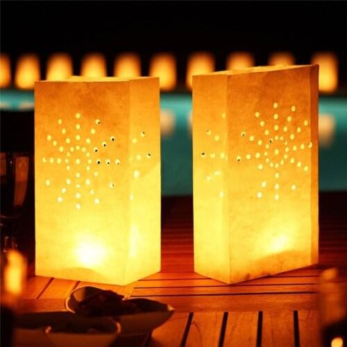 10pcs/lot Festival Lantern Heart Tea light Holder Luminaria Paper Candle Bag For Outdoor Wedding Party Home Lantern Decoration