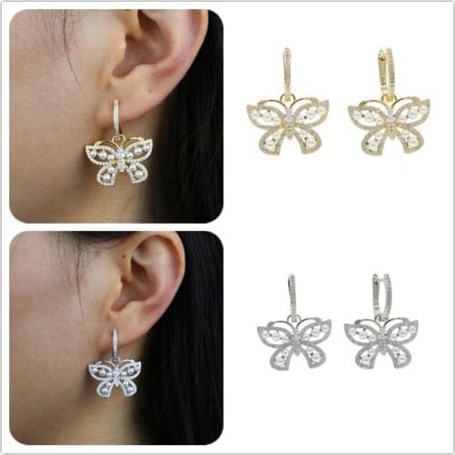 2 Colors Beautiful Lovely Drop Earrings Butterfly Shape With Pearl Bead Fashion Jewelry For Women Wedding Gift 2020 New