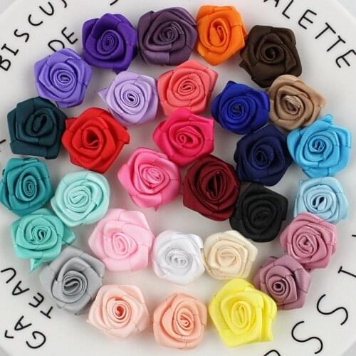 200pc/30 colors Mini 1" Satin Ribbon Rosette Flowers For Girls Hair Accessories Artificial Fabric Flowers For Kids Headbands
