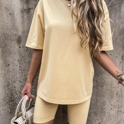 2021 Summer Solid Shorts and Tops Two Piece Set Women Casual Loose Short Sleeve Tshirt Short Pants Tracksuit Sets Womens Outfits