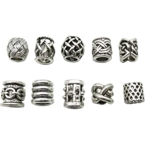 5PCS Antique silver Hair Braid Dreadlock Beads rings tube Viking Rune beard beads DIY Skull Hair Styling Accessories