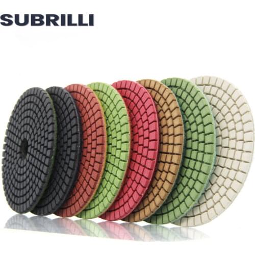 SUBRILLI 4 Inch Resin Diamond Polishing Pads For Concrete Stone Abrasive Diamond Grinding Wheel 8pcs Marble Granite Sanding Disc