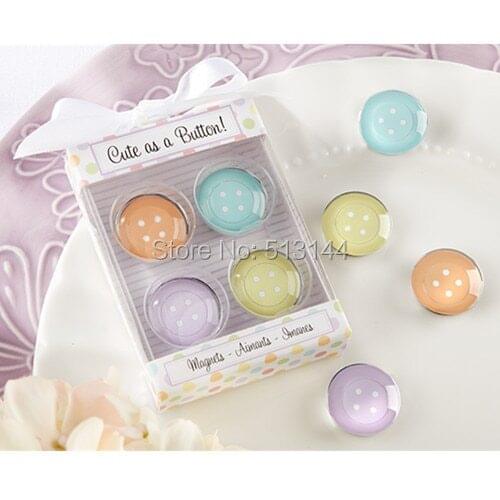 FREE SHIPPING 50sets( set of 4) Wedding Favors "Cute As A Button" Fridge Magnet Four Colors Button Refrigerator Magnet