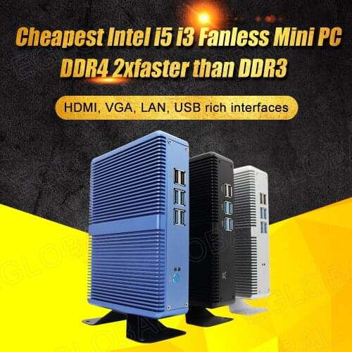 Eglobal Cheapest Fanless Mini PC Windows 10 Pro Intel Core i7 i5 7200U i3 7100U Barebone Computer DDR4/DDR3 2.4GHz 4K HTPC WiFi