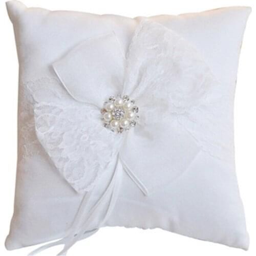 Big Flower Silk and Satin Romantic Ring Pillow Bridal Wedding Ceremony Pocket Ring Pillow Cushion Bearer with Ribbons Decoration