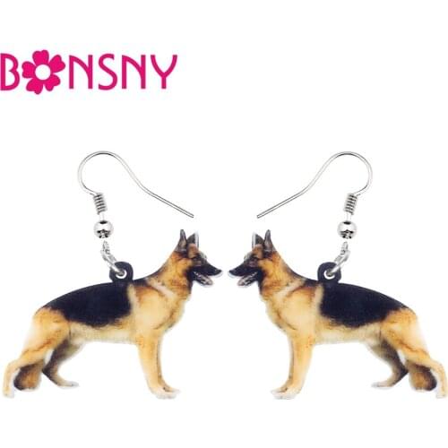 Bonsny Acrylic Standing German Shepherd Dog Earrings Dangle Drop Novelty Animal Jewelry For Women Girls Teens Kid Gift Wholesale