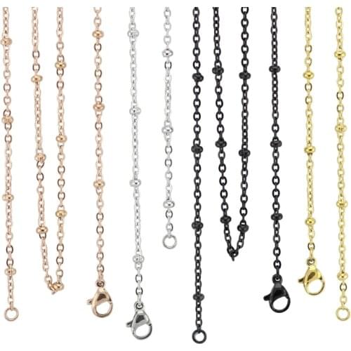 18''-32'' Rose Gold/Gold/Black 316L Stainless Steel 3.0mm Ball Station Chain Pendant Necklace Jewelry