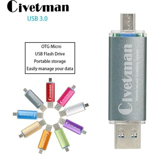Civetman USB 3.0 Flash Drive Metal OTG For Android Phone High Speed USB Flash Drive 16GB 32GB 64GB 128GB Pen Drive Memory Stick