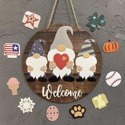 Decor Christmas Wood Welcome Sign Gnome Shaped Wooden Plaque Lovely Hanging Signs Home Living Room Xmas Tree Decoration Gift