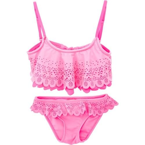 Honeyzone Summer Kids Girl Sleeveless Two Piece Bañador Niña Solid Color Hollow Out Baby Girls Swimwear