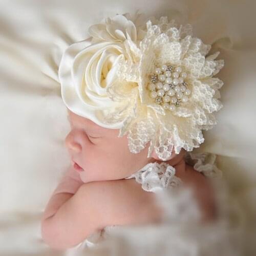 Infant Vintage Turban Baby Hair Clips Newborn Big Flower Lace Headbands Toddler Girl Hair Band Accessories