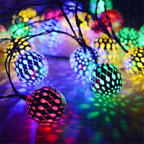 Solar String Lights Moroccan Ball 10/20 LED Globe Fairy Solar Powered Lantern Christmas Lighting Waterproof For Outdoor Garden