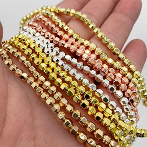 JHNBY Rose Gold Silvers 18 Faceted Round Hematite 4mm Natural Stone Spacer Loose Beads For Jewelry Making Diy Bracelet Necklace