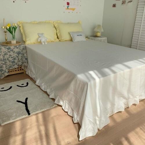 Cilected Ins 100% Cotton Korean Green Lattice Sheets 245X250CM Lotus Leaf Lace All-Match Solid Color Bedspread Bed Skirt Decor